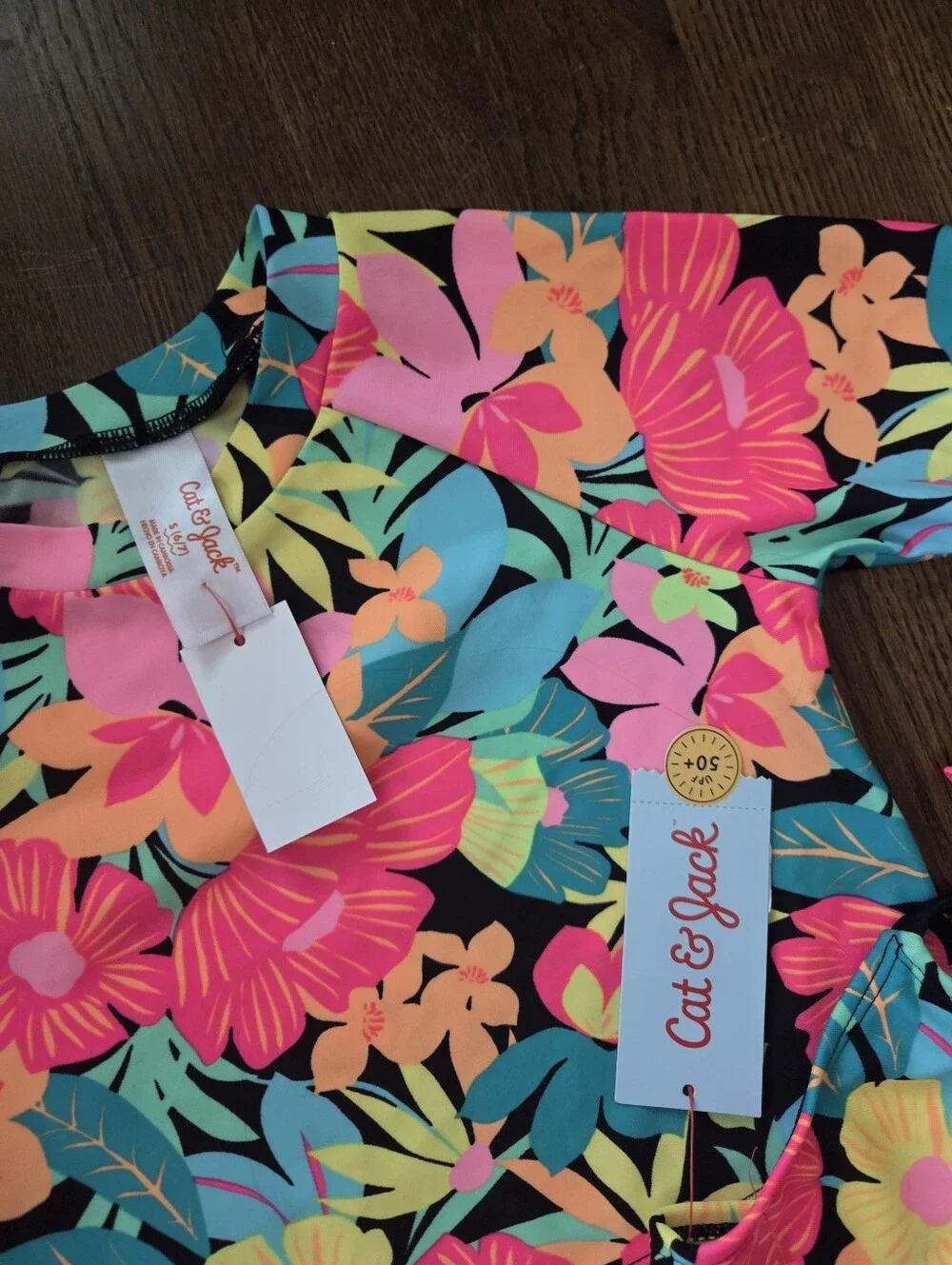 New Cat & Jack Girls 6/7 Bikini Top & Rash Guard